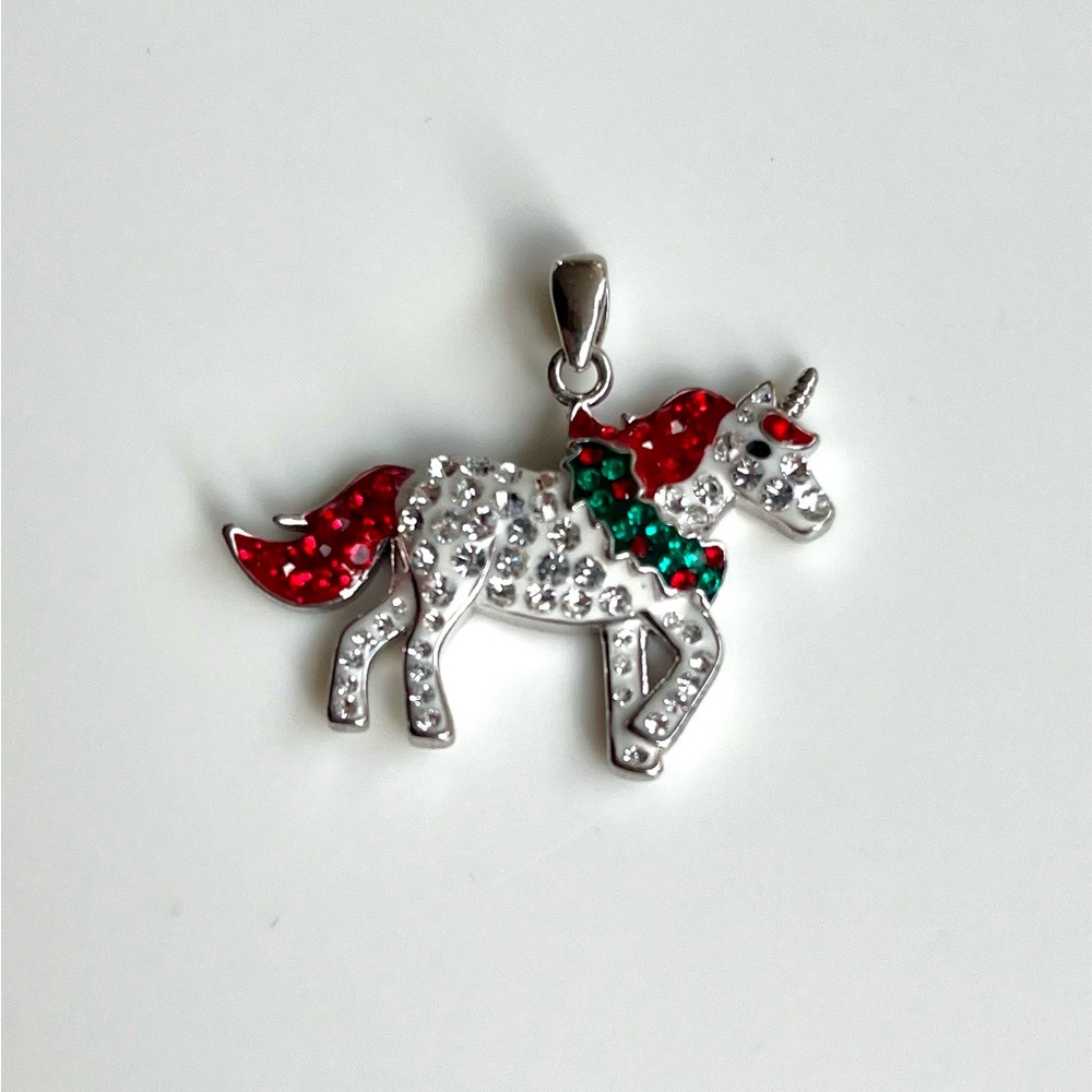 holiday unicorn sterling silver and crystals pendant